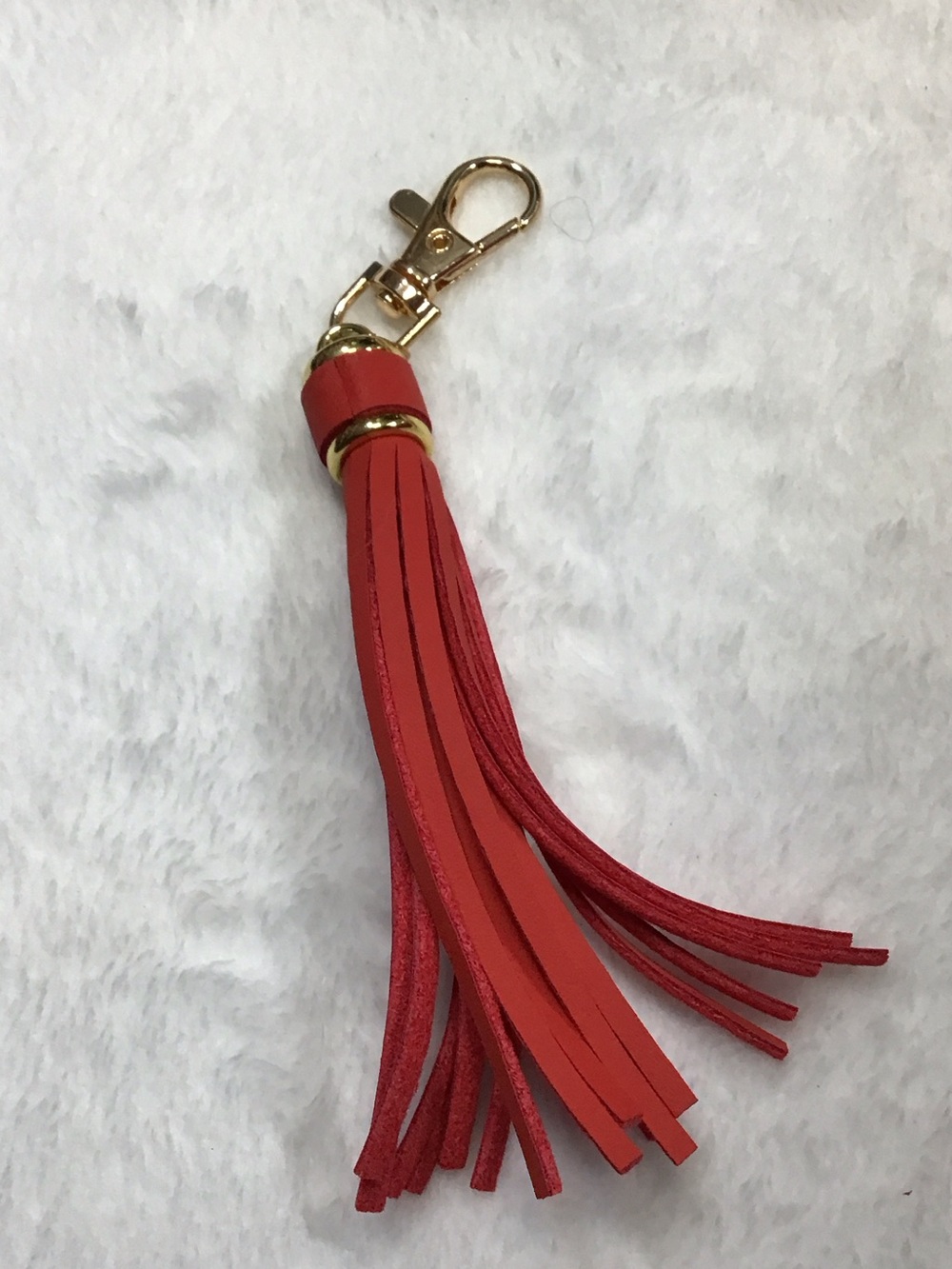 Gold Hardware Red Leather Tassel Keychain